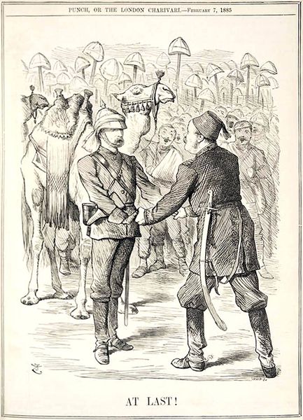 ملف:(1885) Major-General Charles George Gordon greeting reinforcements at Khartoum in 1885- TIMEA.jpg
