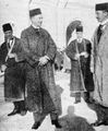 Americans wearing jobbeh va kolah (traditional Persian clothes) at the opening of The Majles, January 29, 1924. Mr. McCaskey, Dr. Arthur Millspaugh, and Colonel MacCormack are seen in the photo.