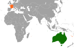 Map indicating locations of Australia and France