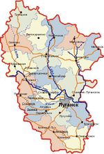 خريطة التقسيمات الادارية في أوبلاست لوگانسك.