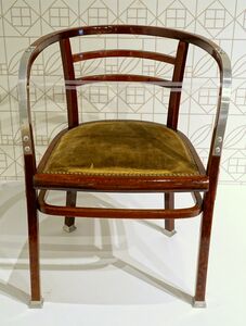 Otto Wagner, Armchair of beechwood, aluminum, and cane under the upholstery (1905–06) (Montreal Museum of Fine Arts)