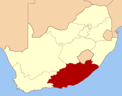 خريطة توضح موقع الكيپ الشرقية في الجزء الجنوبي من جنوب أفريقيا