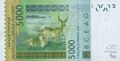 ظهر عملة ورقية فئة 5.000 فرنك.