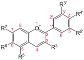 Anthocyanin, a red to blue dye depending on functional groups and pH.