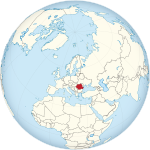 Map showing Romania in an orthographic projection