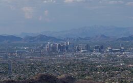 Aerial view of downtown Phoenix in July 2011