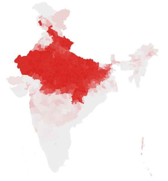 ملف:Hindi languages 2011 Indian Census by district.svg