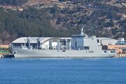 Republic of Korea Navy Fast Combat Support Ship "Soyang"(AOE-51) berthed at Busan Naval Base in Jan 2020.