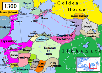 امبراطورية طرابيزوند (بالبنفسجي) والدويلات المجاورة عام 1300.