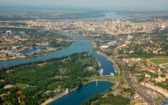 Aerial view of Belgrade and its rivers