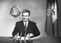 Ceaușescu delivering his New Year's Eve message on television and radio (1978)