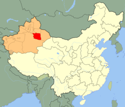 Turpan (red) in Xinjiang (orange)