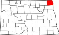 Map of North Dakota highlighting بيمبينا