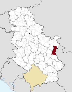 Location of the city of Zaječar within Serbia