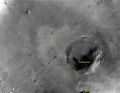 Annotated image showing the position of Opportunity on 7 March 2009 and names for the craters Iazu, Endeavour, and Victoria.
