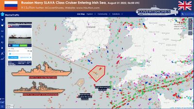 خريطة توضح مسار السفن الحربية الروسية في البحر الأيرلندي، 30 أغسطس 2022.