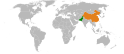 Map indicating locations of Pakistan and People's Republic of China