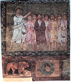 لوحة جدارية تعود إلى القرن الثالث ق.م.، تظهر النبي صموئيل يُرَسِّمُ داوود ملكا، من كنيسة دورا أوروبوس، سوريا