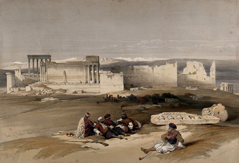 ملف:The ancient city of Baalbec. Coloured lithograph by Louis Ha Wellcome V0049487.jpg
