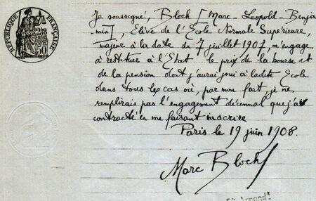 Scan of the piece of paper on which Bloch promises to work for ten years