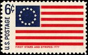 A 6¢ stamp with the Betsy Ross design was released in 1968 as part of the "Historic Flag" series.[69]