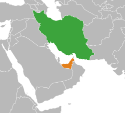 Map indicating locations of Iran and United Arab Emirates
