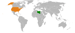 Map indicating locations of Libya and United States