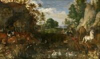 Haarlem – Roelant Savery, Garden of Eden, a typical subject, 1622. Rudolf also had large menageries, including a dodo, seen in many paintings.