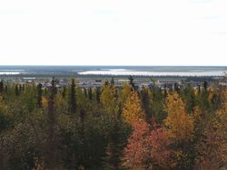 Overlooking Inuvik with the fall colours in the foreground