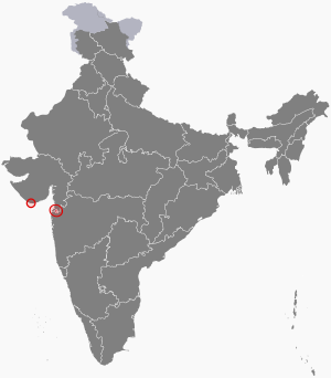 The map of India showing ددرة ونگر هولي ودمن وديو