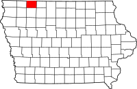 Map of Iowa highlighting ديكينسون