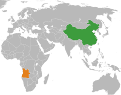 Map indicating locations of China and Angola