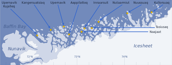 Sketch map of the Upernavik Archipelago on the Baffin Bay coast of northwestern Greenland