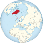 Map showing Denmark in an orthographic projection