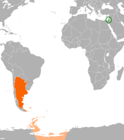 Map indicating locations of Israel and Argentina