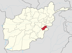 خريطة أفغانستان موضح عليها ولاية پكتيا.