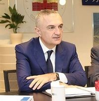 Albanian Speaker Ilir Meta and Arben Cici (Ambassador of Albania to Denmark), in a meeting with OSCE PA staff in Copenhagen, 2 April 2014 (cropped)