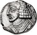 Coin of Pacorus II wearing a diadem and beard, minted in 92/93