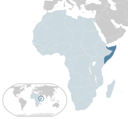 خريطة توضح موقع الصومال ضمن الاتحاد الأفريقي.