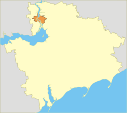 Zaporizhzhia Oblast (yellow) with the City of Zaporizhzhia (orange)
