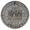 ظهر عملة معدنية فئة 100 فرنك غرب أفريقي.