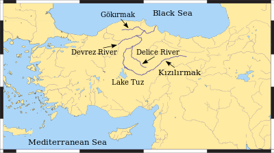 Map of Anatolia showing the Kızılırmak with its tributaries