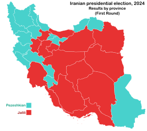 Iranian presidential election, 2024 by province.svg