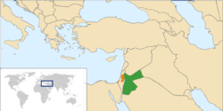 Map indicating locations of Jordan and Palestine