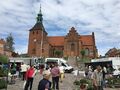 Public market on the historic market square in Svendborg on Funen, 2019