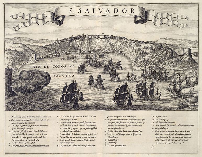 ملف:AMH-6700-KB Gezicht op de slag om stad San Salvador in de Allerheiligenbaai tussen Nederlanders en Portugezen in 1624.jpg