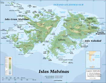 Map of the Islands, with Argentine names