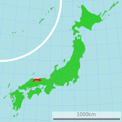 خريطة اليابان، مبين فيها توتـّوري Tottori