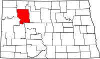 Map of North Dakota highlighting مونتريل