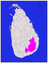 Area map of Monaragala District, located east of the centre of the country, has its south eat border extending towards the west, in the Uva Province of Sri Lanka